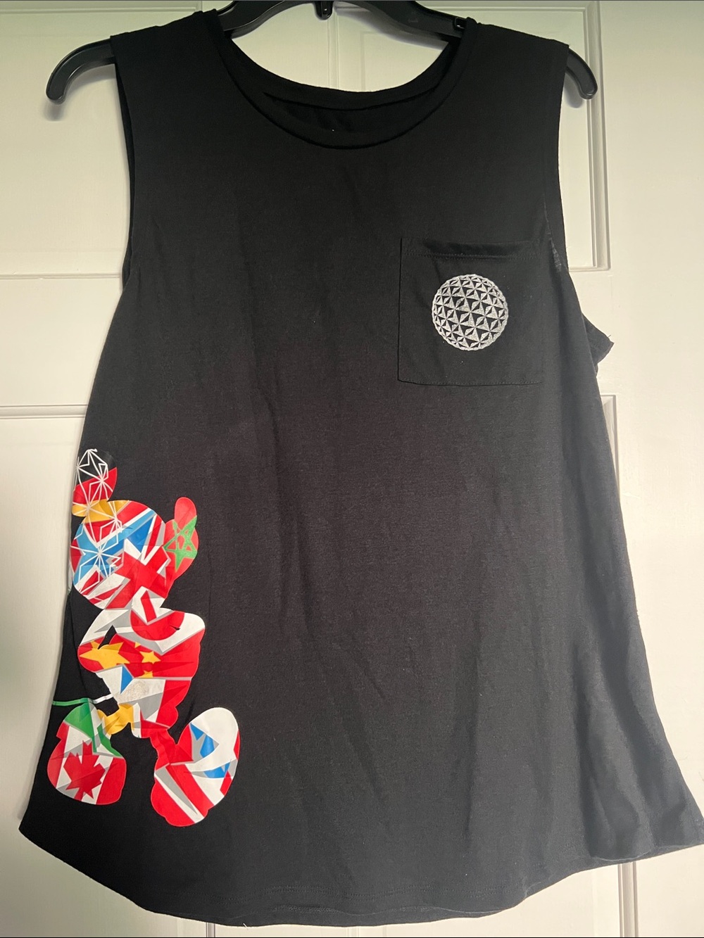 Disney Epcot Black Women’s Sleeveless Tank with Colorful Mickey Flag Graphic